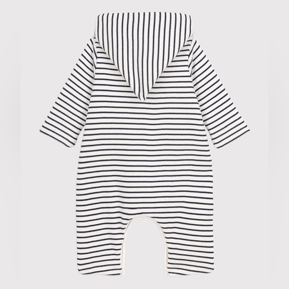 PETITE BATEAU navy Baby's Striped Hooded Coveralls - Picture 3 of 9